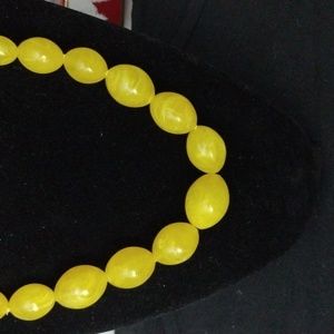 Vintage Long 1960's Oval Yellow Bead Necklace